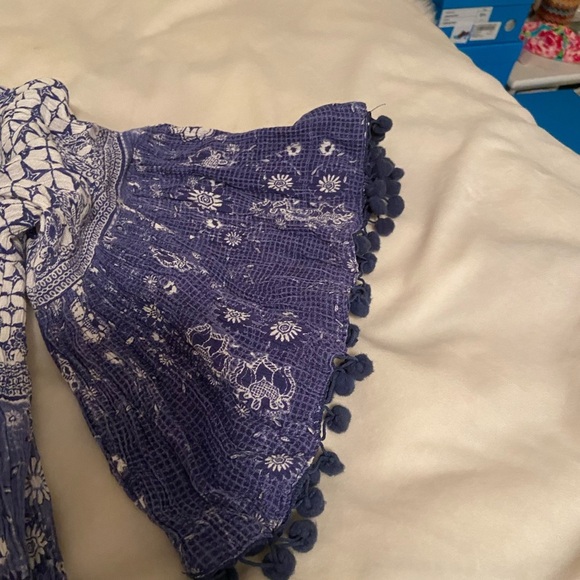 Anthropologie Raga Blue and White Off-Shoulder Romper L - Picture 4 of 7